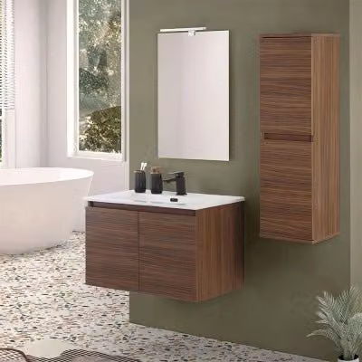 Mobile bagno sospeso Inbagno Kleo noce, con 2 ante soft-close, larghezza: 80 cm