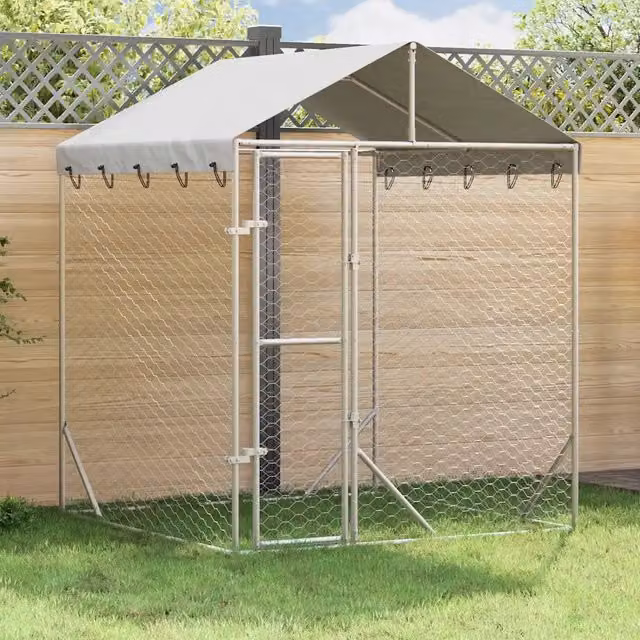 Cuccia per cani da esterno vidaXL in acciaio zincato argento L/P/H: 2 x 2 x 2,5 m – 1