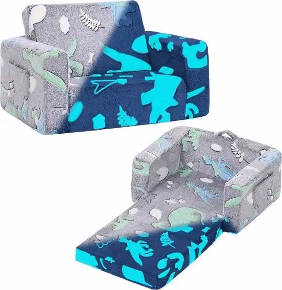 Sedia da Gioco per Bambini 2 in 1 con Luce Nera, Bancarella per Bambini con Sponde e Copertura Rimovibile