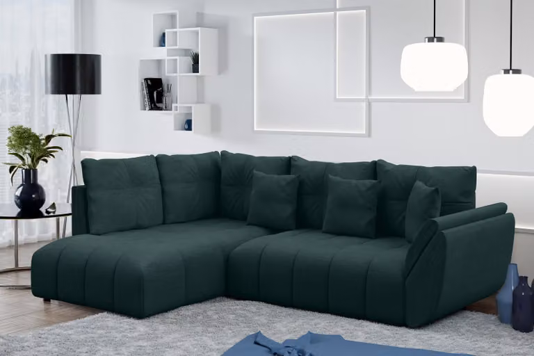 AX LIVING Divano angolare Corleone L con funzione letto verde 268 cm