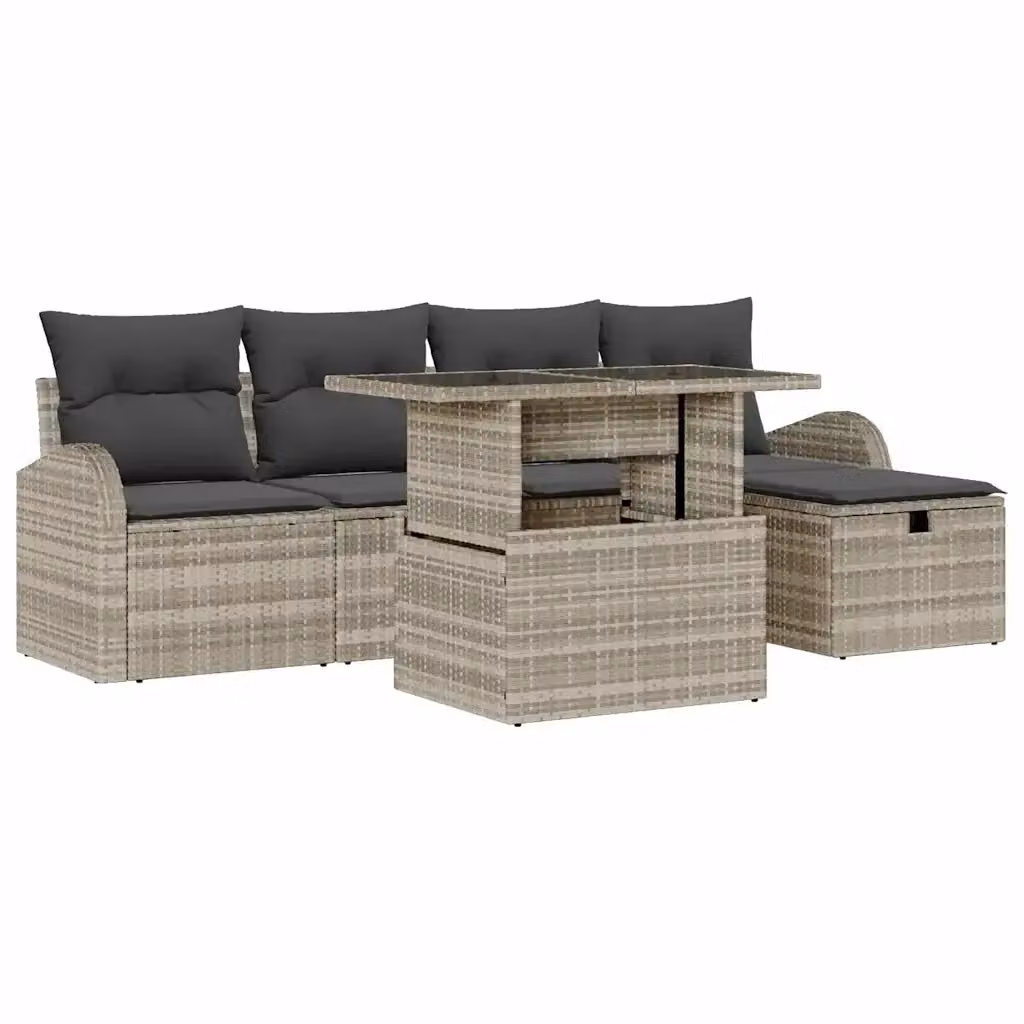Set da giardino moderno vidaXL composto da 6 pezzi in rattan con struttura in metallo e cuscini inclusi colore grigio – 2