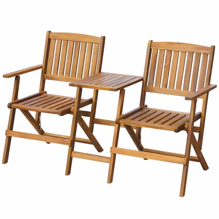 The Living Store Panca da giardino pieghevole con tavolino da tè 140 cm in legno massiccio di acacia
