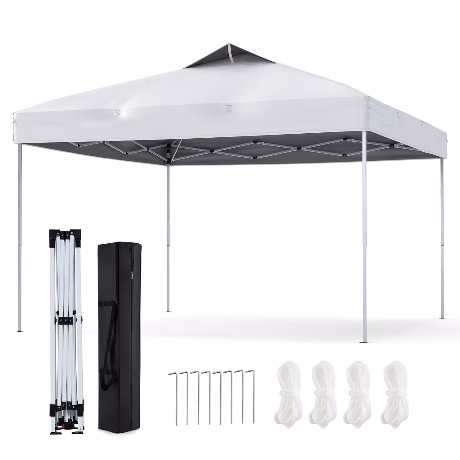 Gazebo COSTWAY 3x3m, gazebo pieghevole, gazebo per feste, gazebo pieghevole, incl. 8 picchetti per il terreno & 4 corde per il vento & 1 borsa per il trasporto, gazebo da giardino, bianco