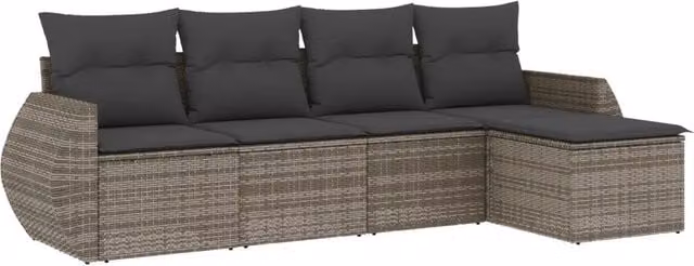 Set Divano da Giardino 5 pz | Set Salotto da Giardino con Cuscini Grigio in Polyrattan