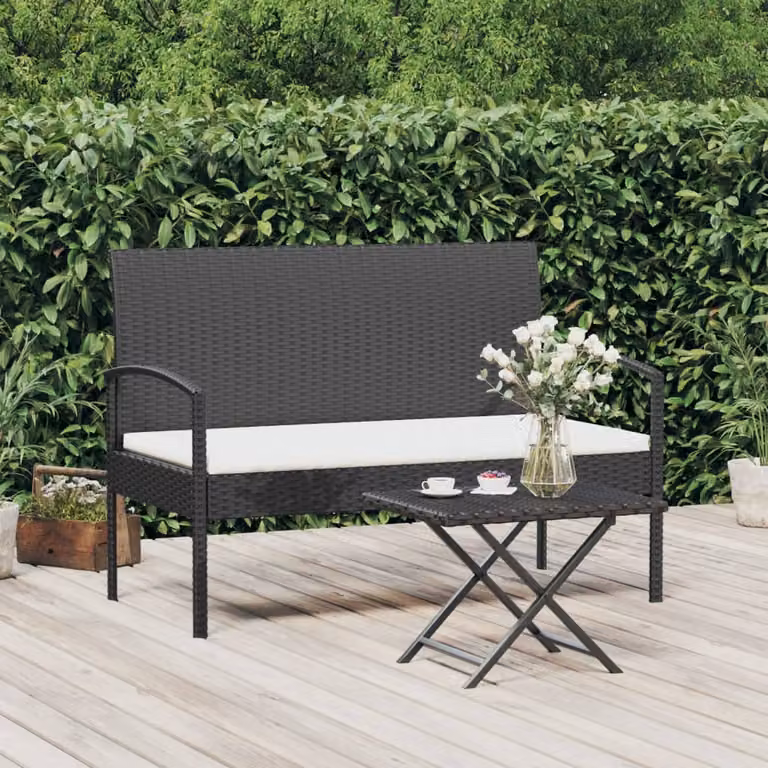 Panca da giardino vidaXL in polyrattan e metallo con cuscini nera e bianca L: 105 cm