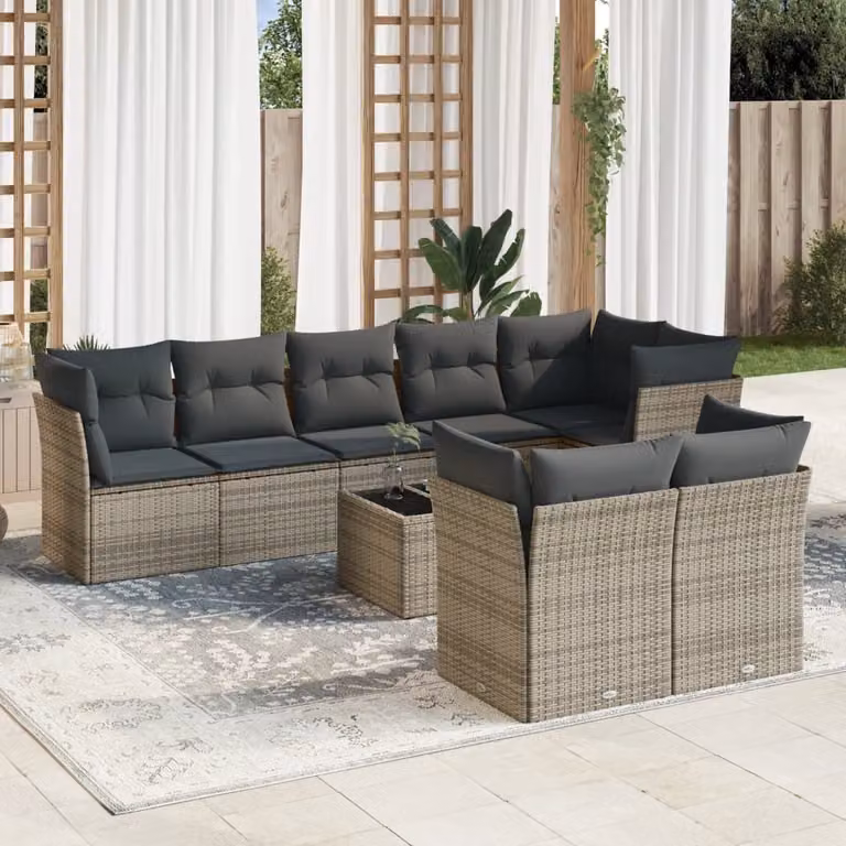 Maison Exclusive - Set da giardino 9 pezzi con cuscini Grigio Polyrattan