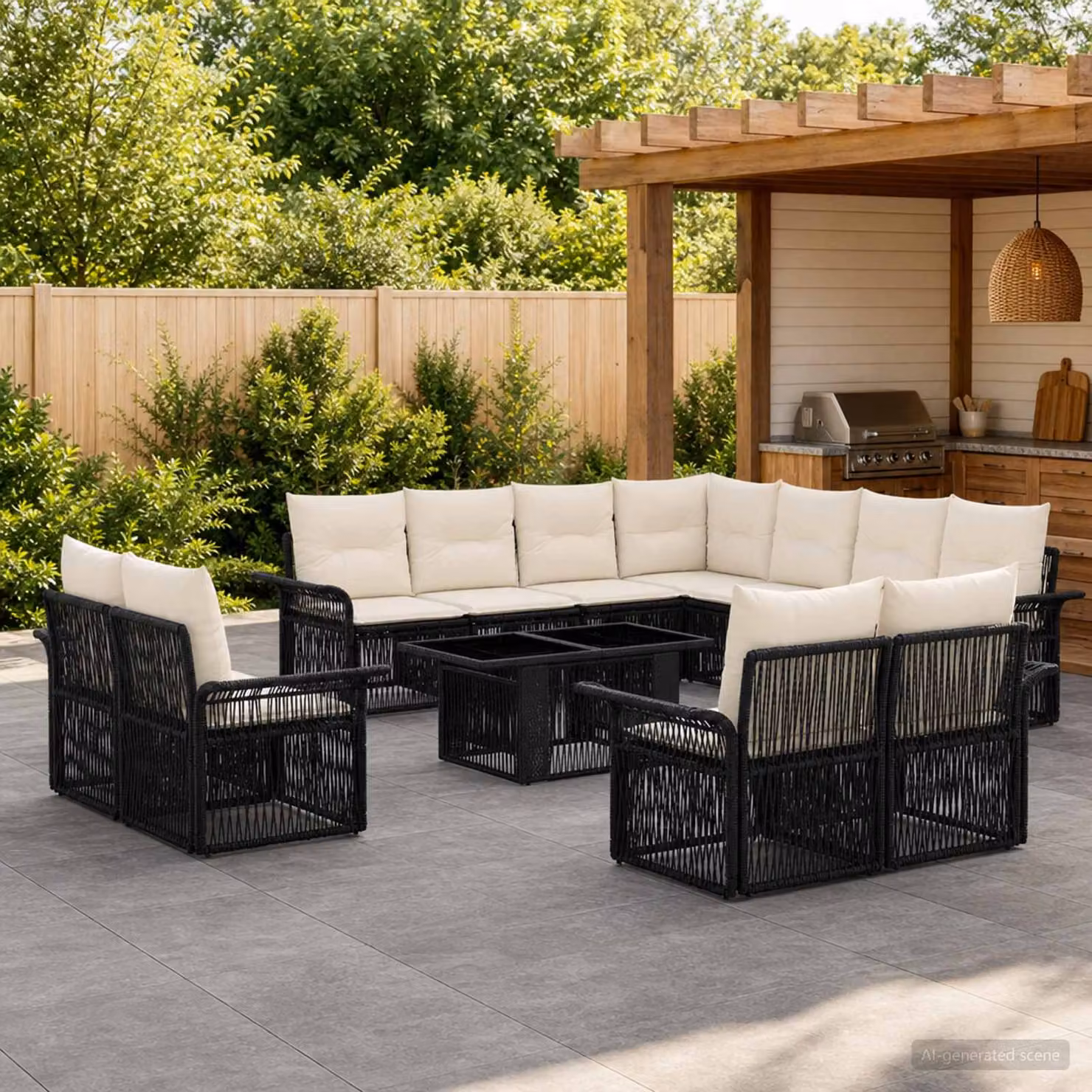 Set Divano da Giardino Moderno vidaXL 12 Pezzi in Polyrattan Nero e Bianco Crema