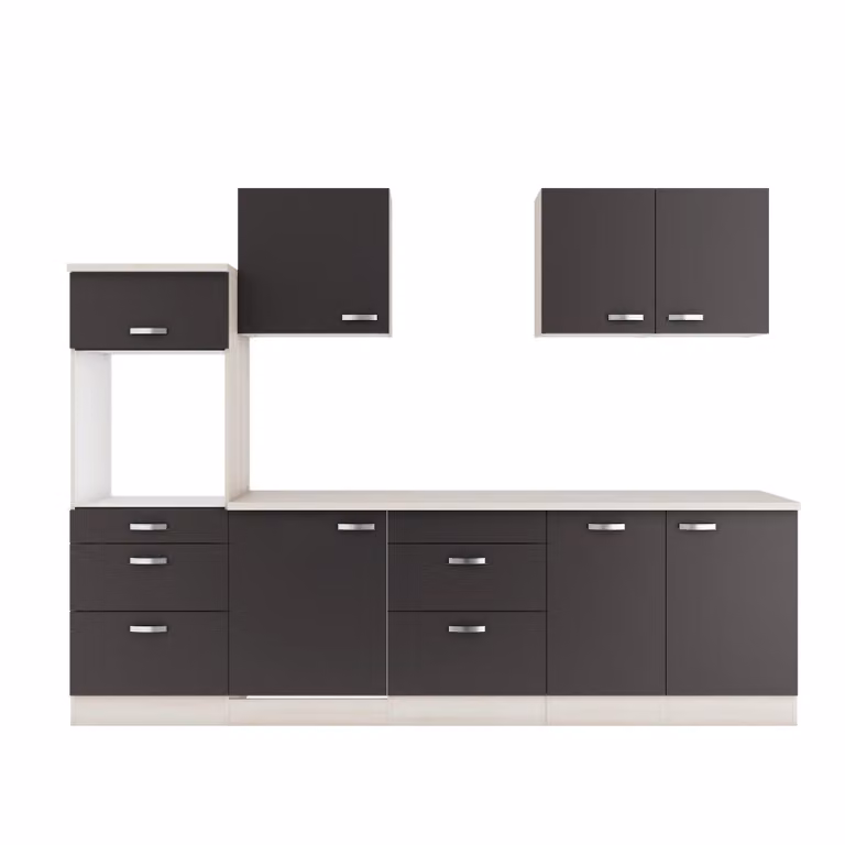 Mobile cucina Faro 270 cm in antracite con lavello da incasso in acciaio inox senza elettrodomestici