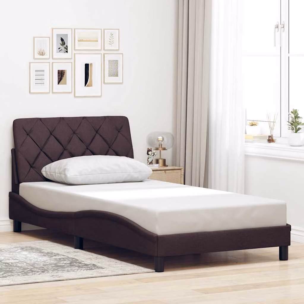 vidaXL Giroletto senza Materasso in Tessuto Marrone con Listelli in Legno L/P/H: 100 x 200 cm