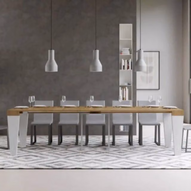 Consolle allungabile 90x40/300 cm Spimbo Mix piano quercia natura - struttura bianco frassino