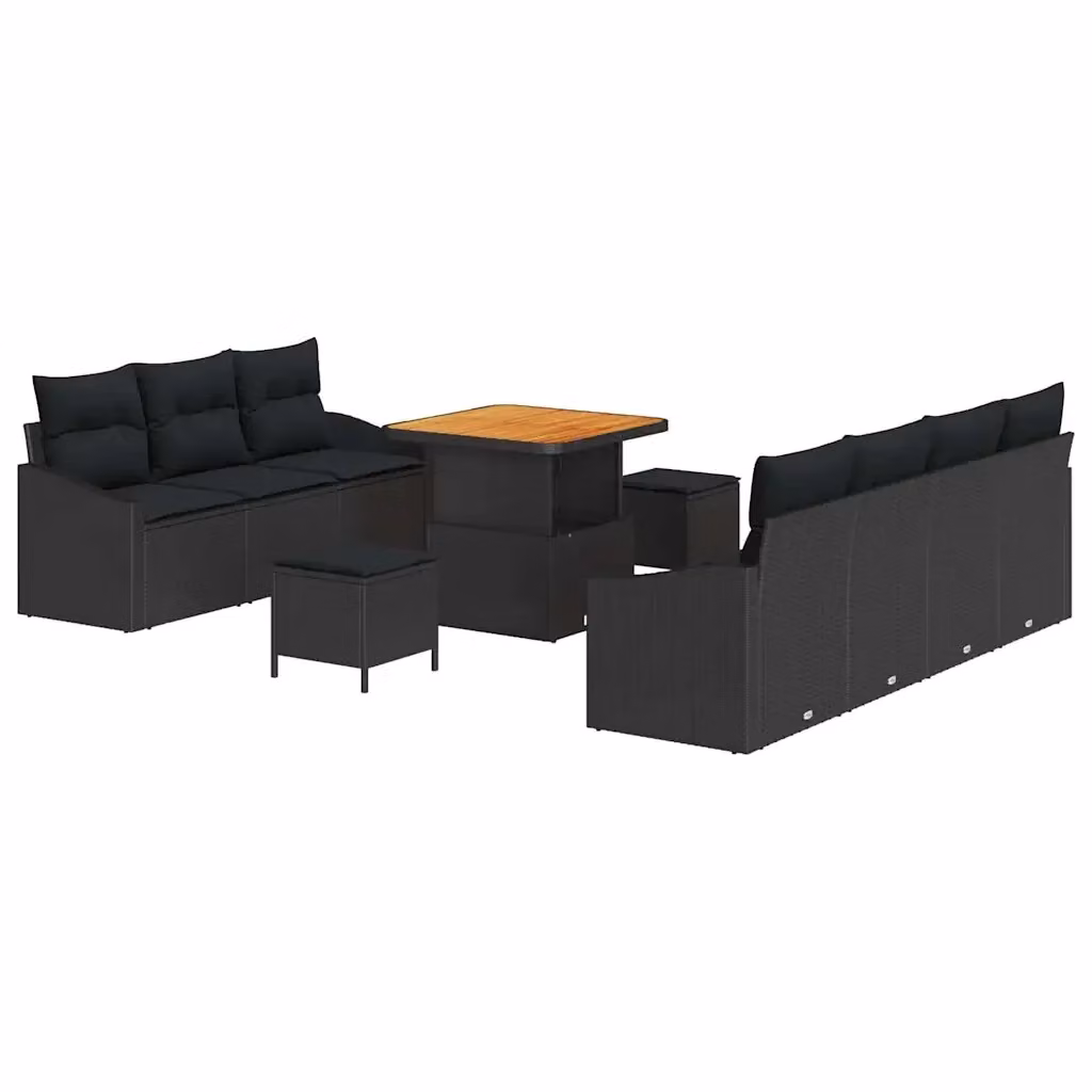 Set Divano da Giardino vidaXL 10 Pezzi L-Shape Nero con Cuscini e Tavolino da Esterno – 2