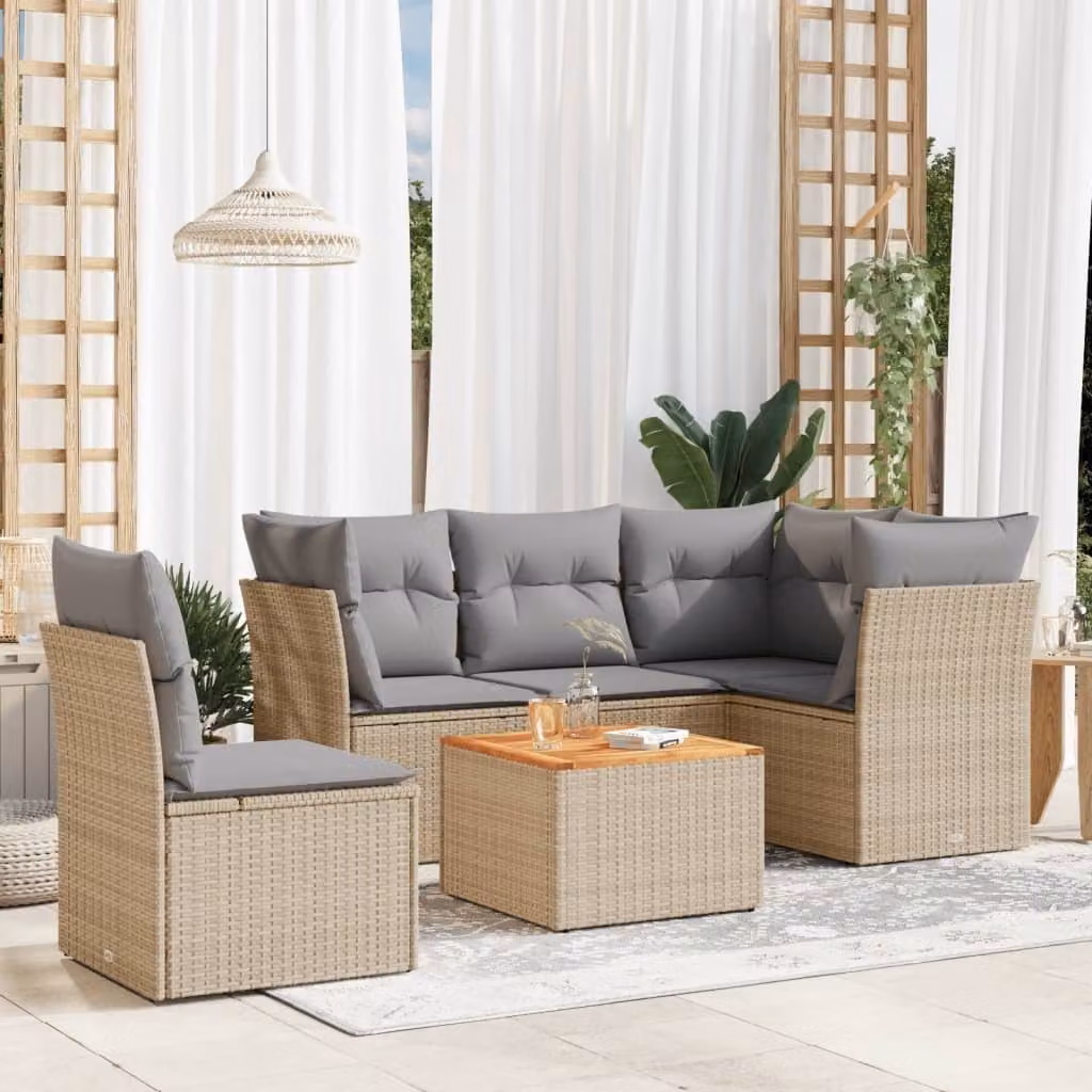Maison Exclusive - Set Divano da Giardino 6 pz con Cuscini Beige Misto Polyrattan