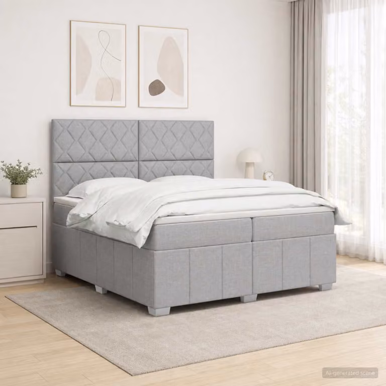 vidaXL Letto box spring con materasso a molle insacchettate Grigio Chiaro e Bianco L/P: 200 x 200 cm