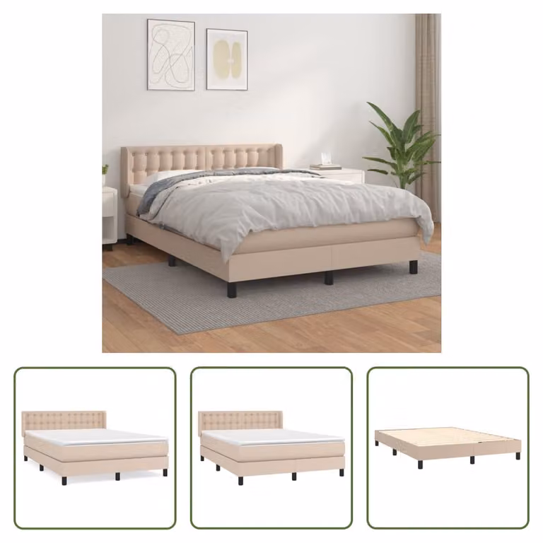 The Living Store Letto a molle insacchettate Materasso Cappuccino-Marrone 140x190cm Similcuoio