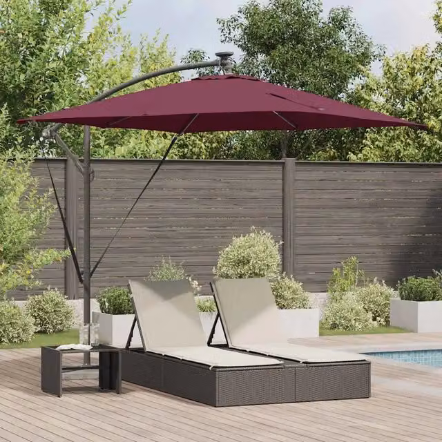 Ombrellone da giardino a braccio con strisce LED rosso bordeaux in alluminio e poliestere L: 249 cm, P: 249 cm, H: 250 cm