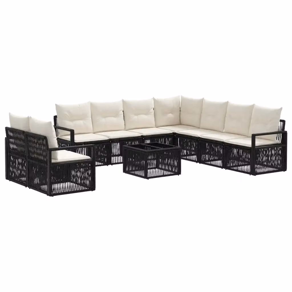 Set Divano da Giardino vidaXL 10 Pezzi Nero con Cuscini e Tavolino in Polyrattan e Acciaio – 2