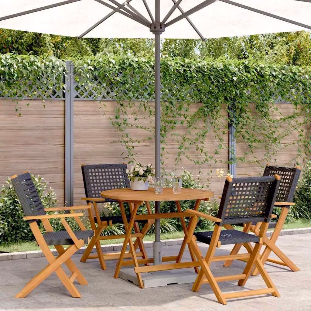 vidaXL Set da Pranzo per Giardino e Terrazzo in 5 Pezzi con Polyrattan Nero e Legno di Acacia Oleato Marrone