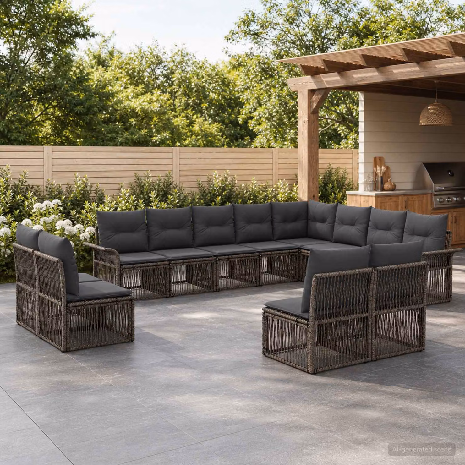 Set Divano da Giardino vidaXL 12 Pezzi Grigio in Polyrattan con Cuscini e Struttura in Acciaio