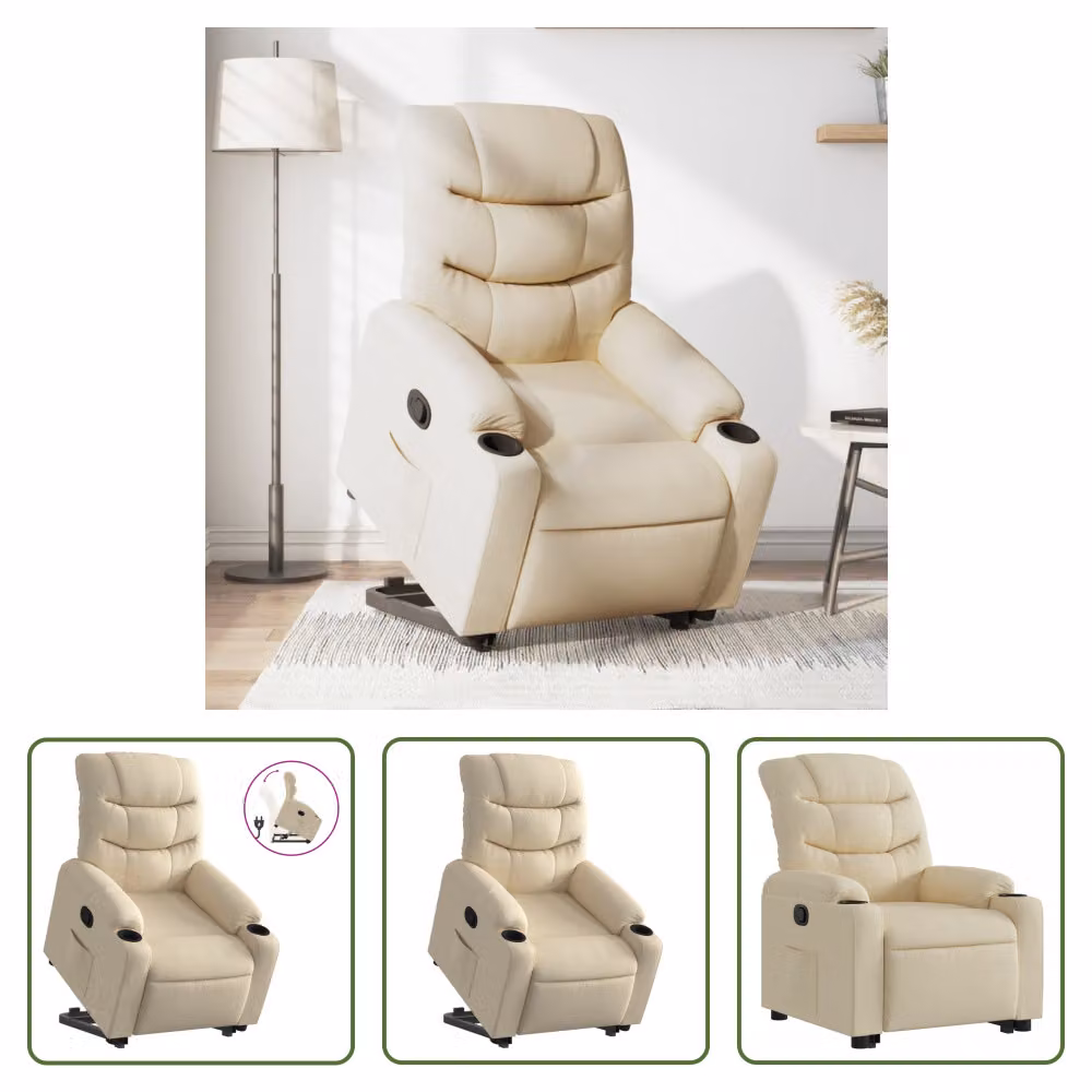 The Living Store Poltrona relax con ausilio per l'alzata in tessuto crema
