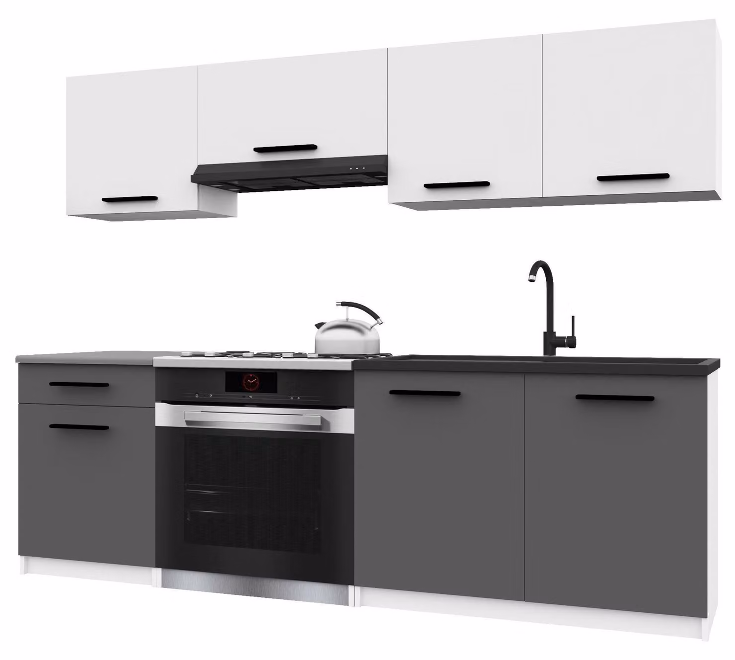 Belini - Angolo cottura moderno ITALIA 1 - Mobili da cucina 180 cm bianco-grigio opaco - Cucina componibile con pensili, mobili base e piani di lavoro