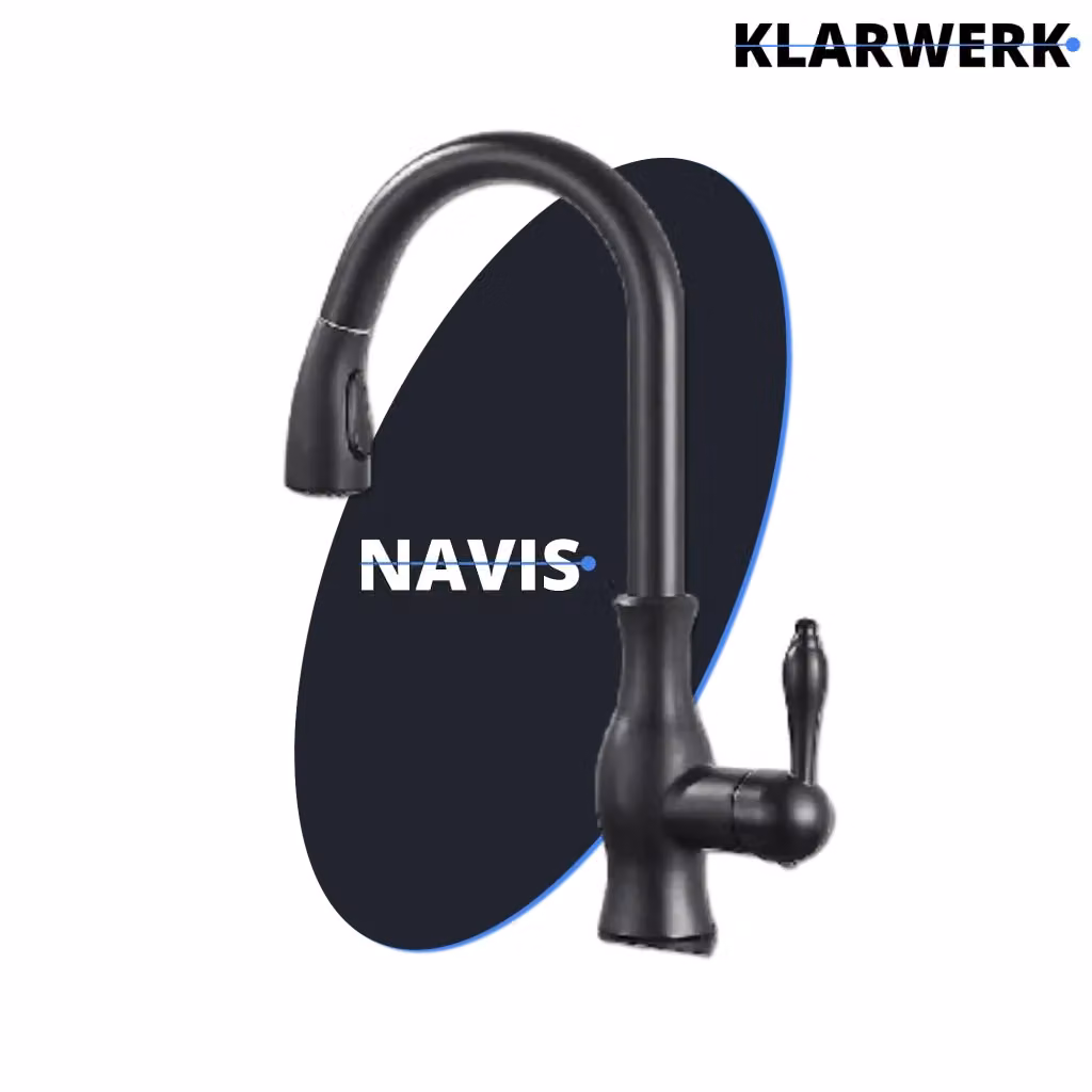 Rubinetto cucina estraibile NAVIS in acciaio inox nero con arco alto e miscelatore a 360 gradi – 2