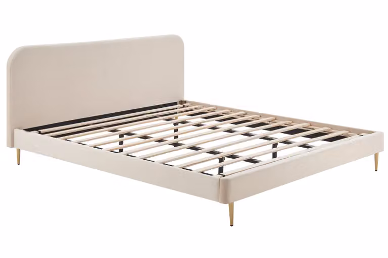 Letto imbottito con rivestimento in velluto beige 180x200 cm