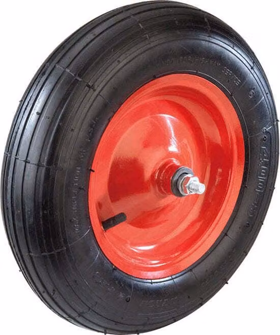 Ruota con pneumatici 400x100 4PR in acciaio con asse per carriola