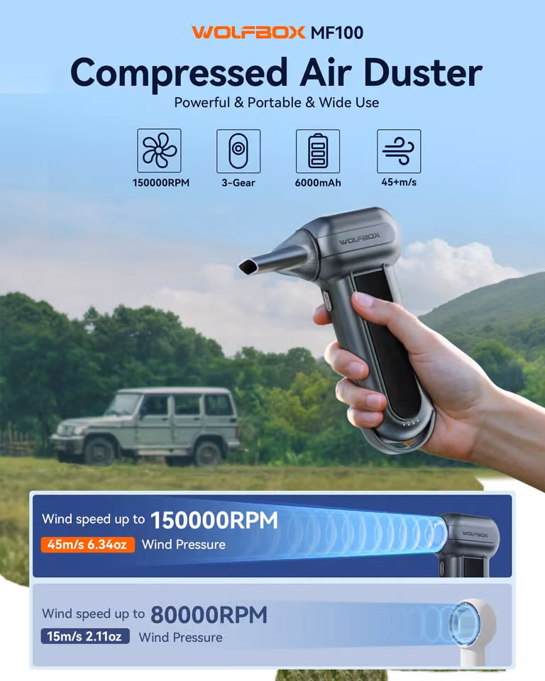 Soffiatore elettrico - 150.000 giri al minuto - Motore brushless ricaricabile - 0,8 kg - Adatto per auto, computer e uso domestico