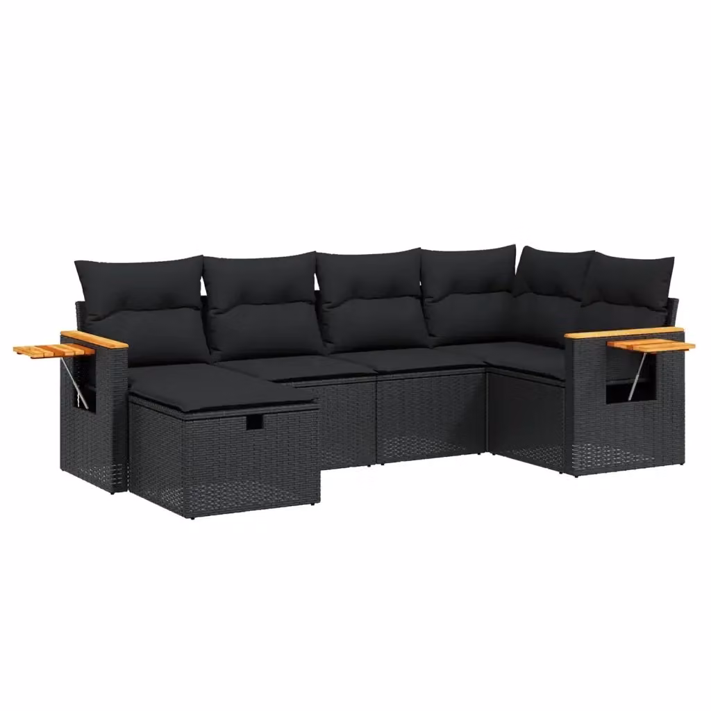 Set Divano da Giardino vidaXL 6 pz a L con Cuscini Nero in Polyrattan e Acciaio – 2