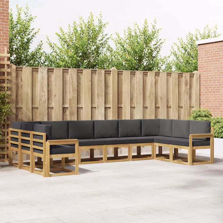 vidaXL Set di divani da esterno componibile a L in legno di acacia, 10 pezzi, Bianco e Antracite