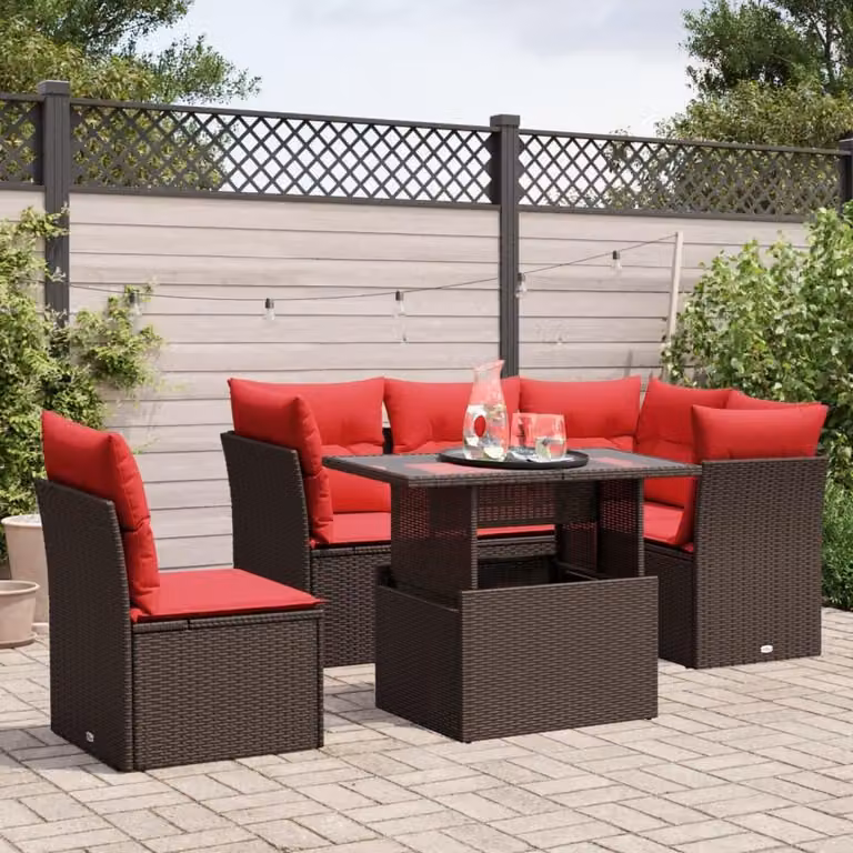 Maison Exclusive - Set di 6 divani da giardino con cuscini, marrone, polyrattan