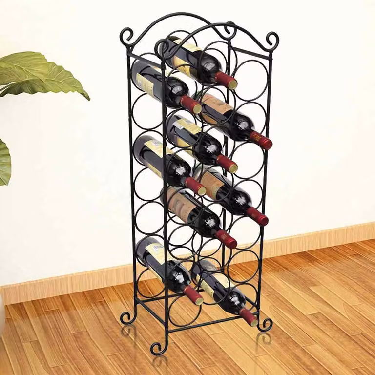 vidaXL Porta Bottiglie di Vino in Metallo Nero per 21 Bottiglie L/P/H: 88,0 x 34,0 x 20,0 cm