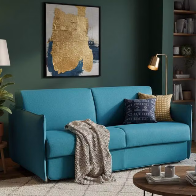 Trovo Divano Letto 2 Posti DMORA con Copertura Sfoderabile e Funzione Sostegno, L: 180 cm, P: 95 cm, Colore Azzurro