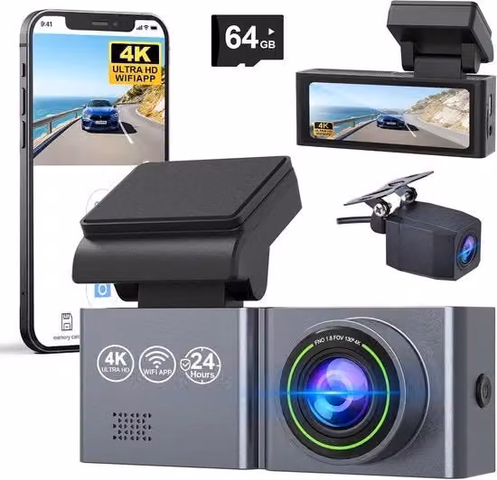 Dashcam per Auto con Doppia Camera Full HD Nero