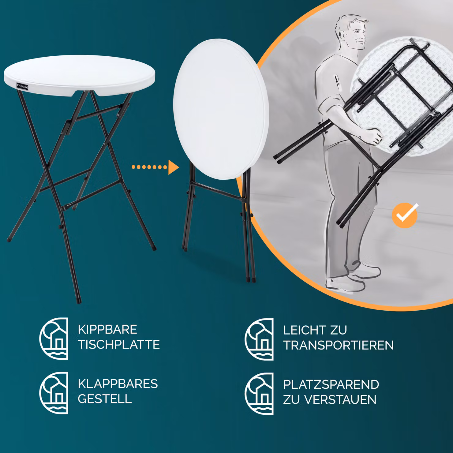 Tavolo da bar rotondo Casaria bianco con copri tavolo nero Ø72 cm – 3