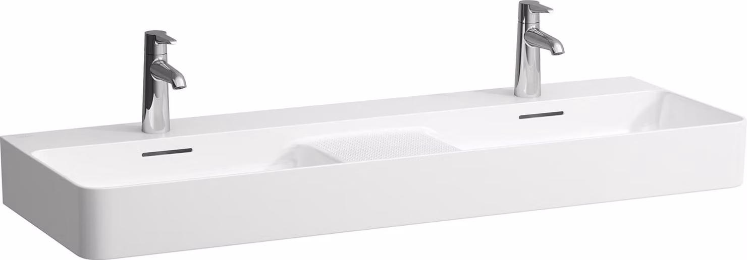 LAUFEN VAL lavabo double, 1 trou de robinetterie, avec trop-plein, 1200x420mm, zone semi-sèche au centre, H8142827571041, H8142827571041
