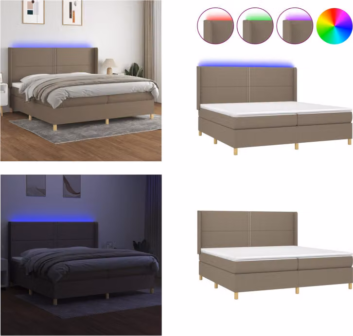 vidaXL Letto a molle con materasso e LED Taupe 200x200 cm in tessuto - Letto a molle - Boxspringbetten - Bett - Schlafzimmermöbel
