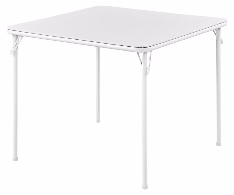 Tavolino pieghevole, 85 cm di lato, bianco, con gambe pieghevoli, portatile