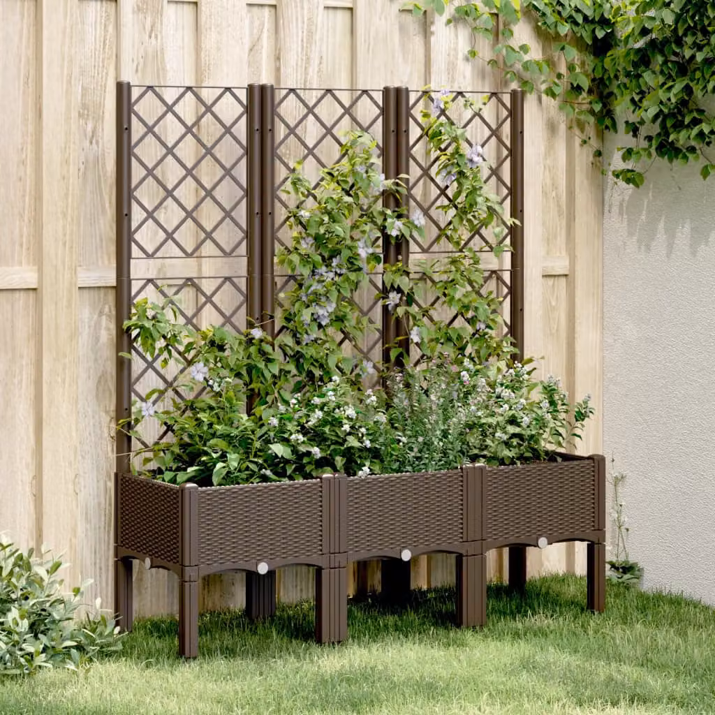 Fioriera da giardino con traliccio vidaXL marrone in plastica L: 120 cm, P: 40 cm, H: 142 cm