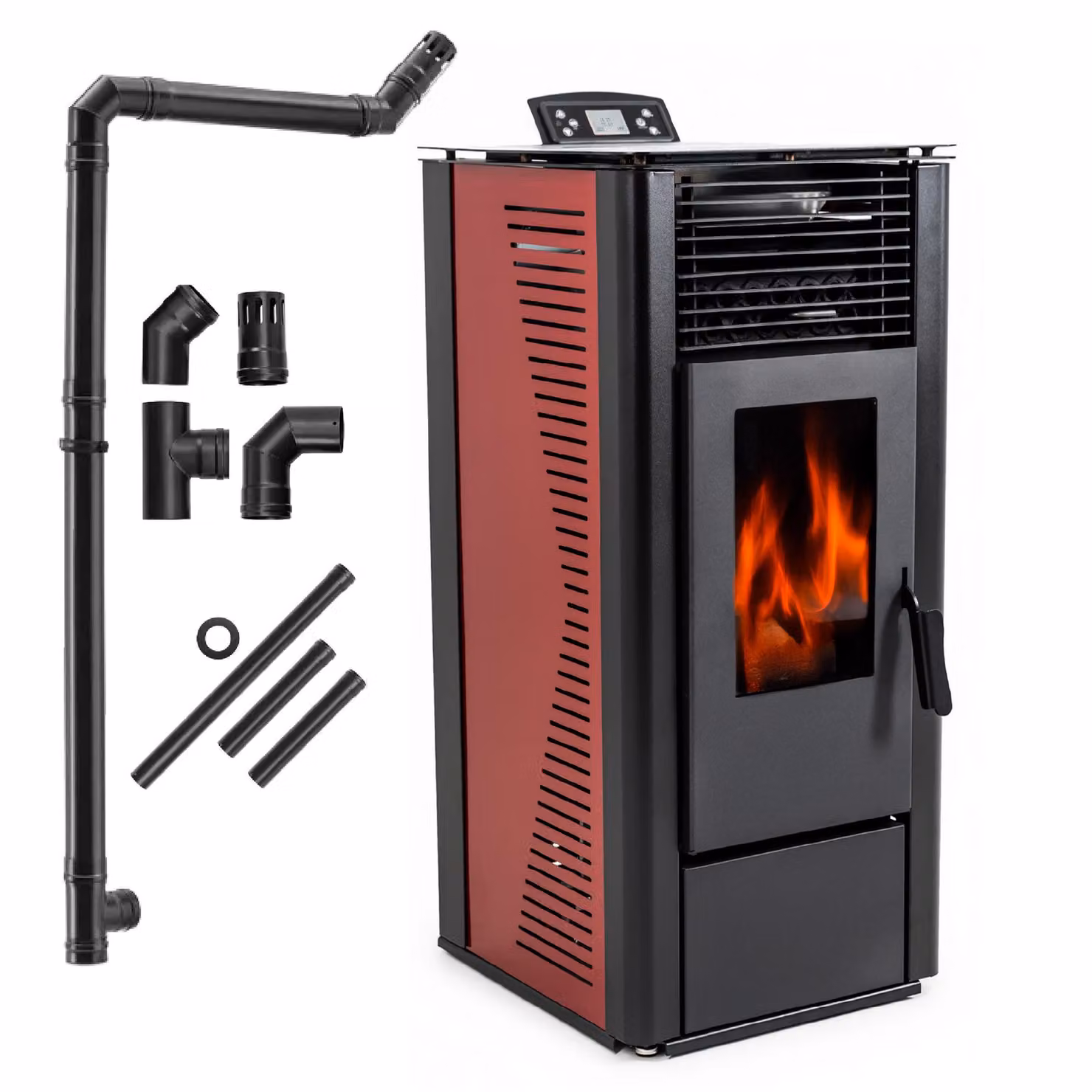 THUNDER® | KARMEN RED | Stufa a pellet | 10 kW | Set di tubi di collegamento Ø 80 mm | rosso