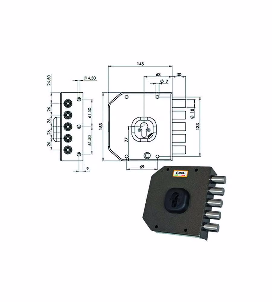 Serratura Sicura Semplice Sx Cilindro  A451 Moia