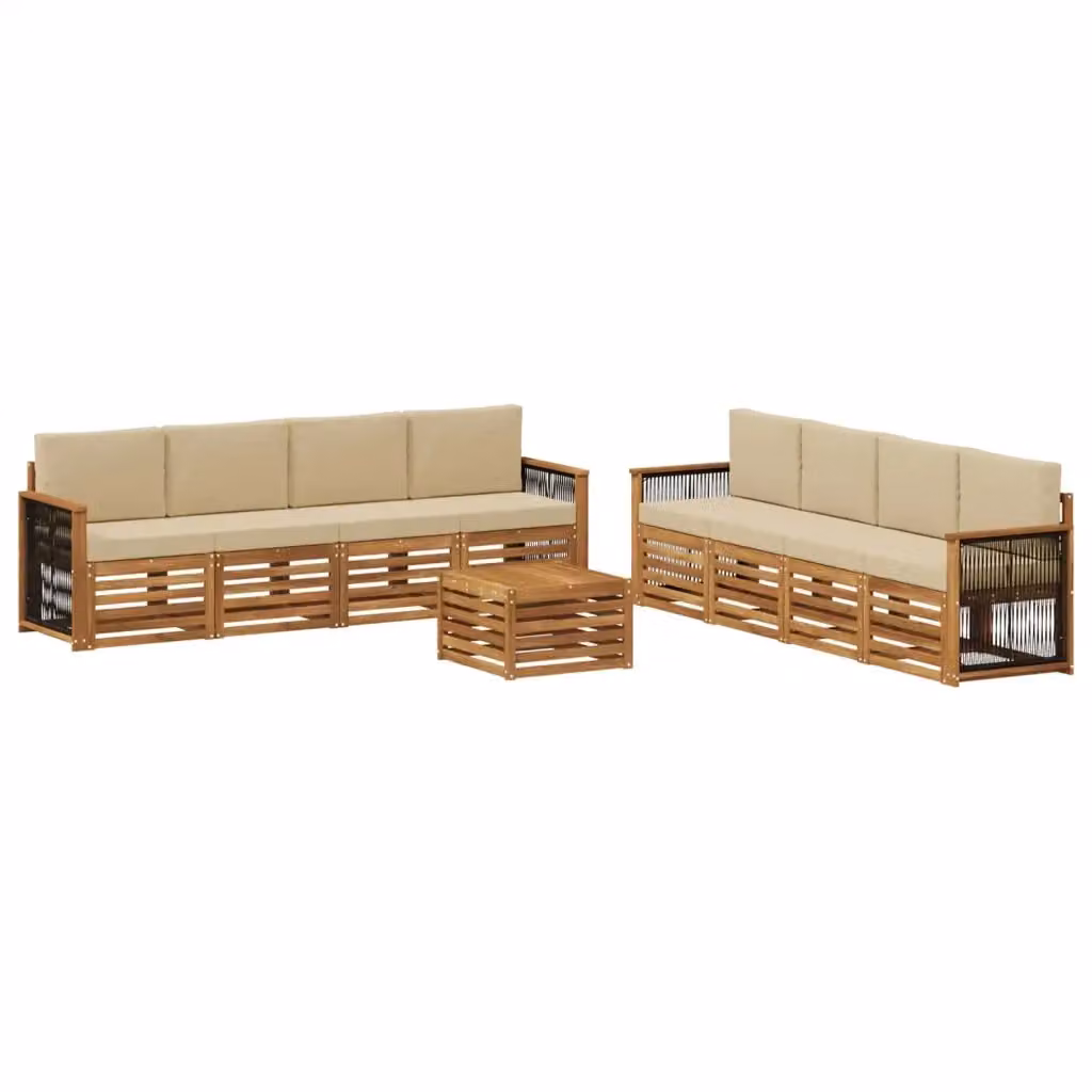 Set di mobili da giardino vidaXL in legno di acacia con divano a 3 posti, poltrone e tavolino da caffè, colore beige e sabbia – 2