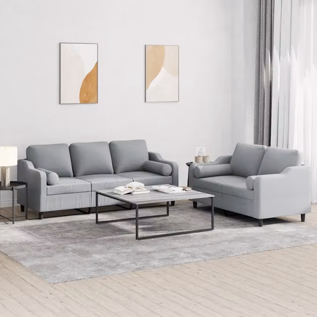 Set di Divani vidaXL in Tessuto Grigio con Cuscini per Soggiorno Moderno – 1