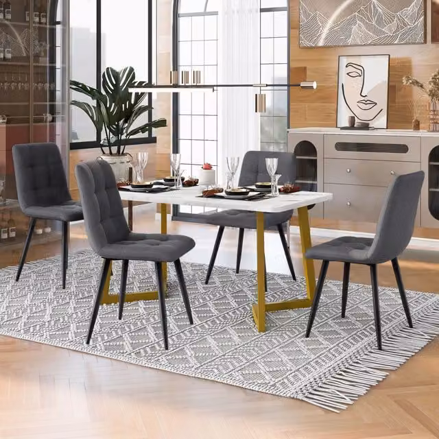 Tavolo da pranzo per 4 persone con 4 sedie, piano rettangolare effetto marmo, per cucina e soggiorno, in MDF, grigio