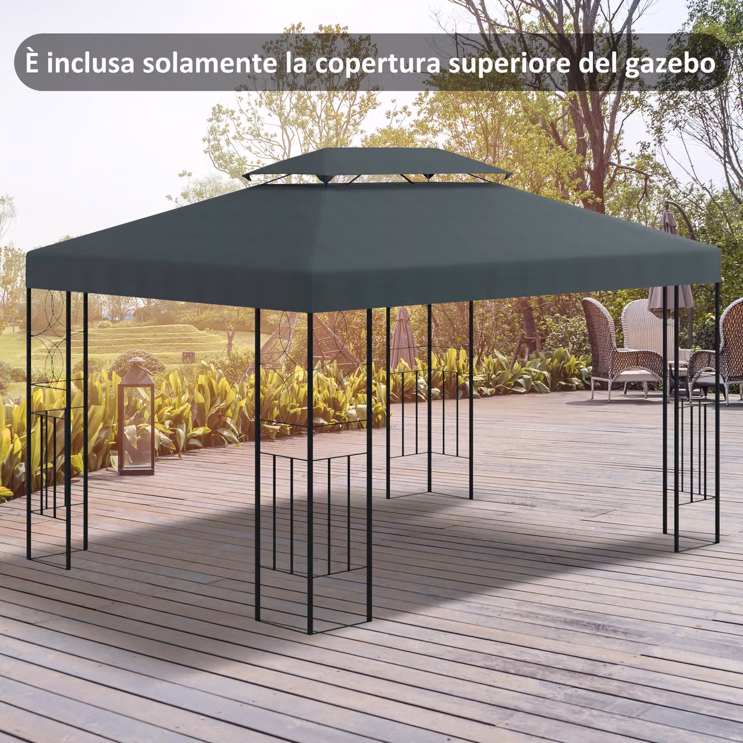 Copertura per Gazebo Outsunny in Poliestere a 2 Livelli con Cinghie e 10 Fori di Drenaggio, Grigio Antracite, 4 x 3 m – 2