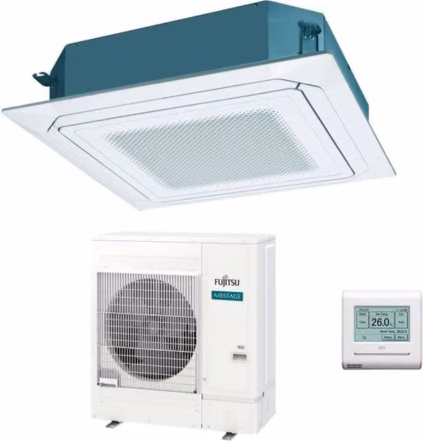 Condizionatore a Cassetta Fujitsu KR Eco Circular Flow Bianco AUXG45KRLB 45000 Btu Monofase R-32 con Wi-Fi Opzionale, Griglia e Filocomando