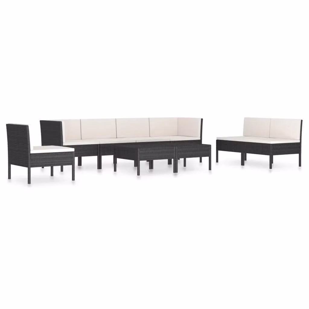 vidaXL Set Divani da Giardino a L con Cuscini e Tavolino, 9 Pezzi, Polyrattan e Metallo, Nero e Bianco – 2
