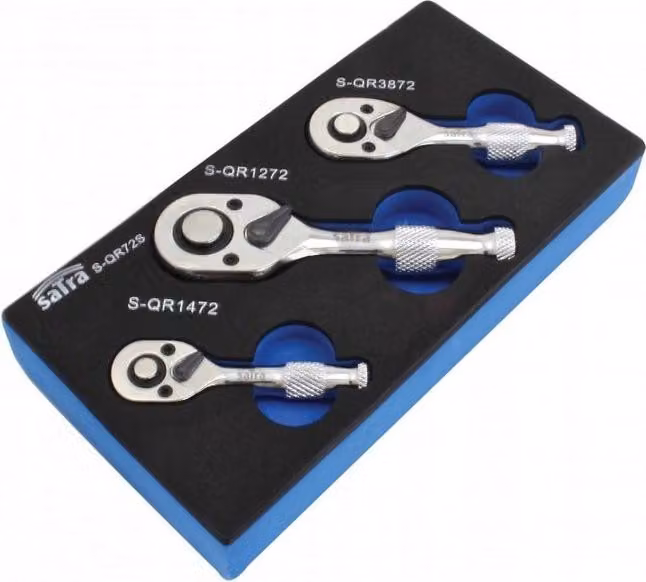 Set-kit mini cricchetti, chiave a cricchetto corto a 72 denti, reversibili da 1/4", 3/8" e 1/2", 3 pezzi