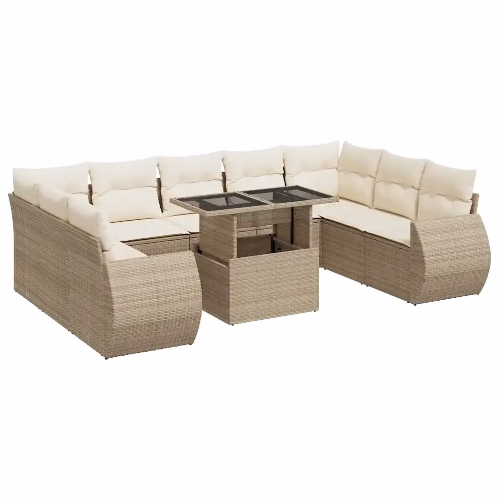 Set Divano da Giardino a L vidaXL in Polyrattan con Cuscini Beige e Tavolino da Esterno – 2