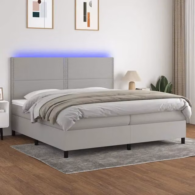 Letto a molle con illuminazione LED e porta USB vidaXL in tessuto grigio e bianco L/P: 200 x 200 cm